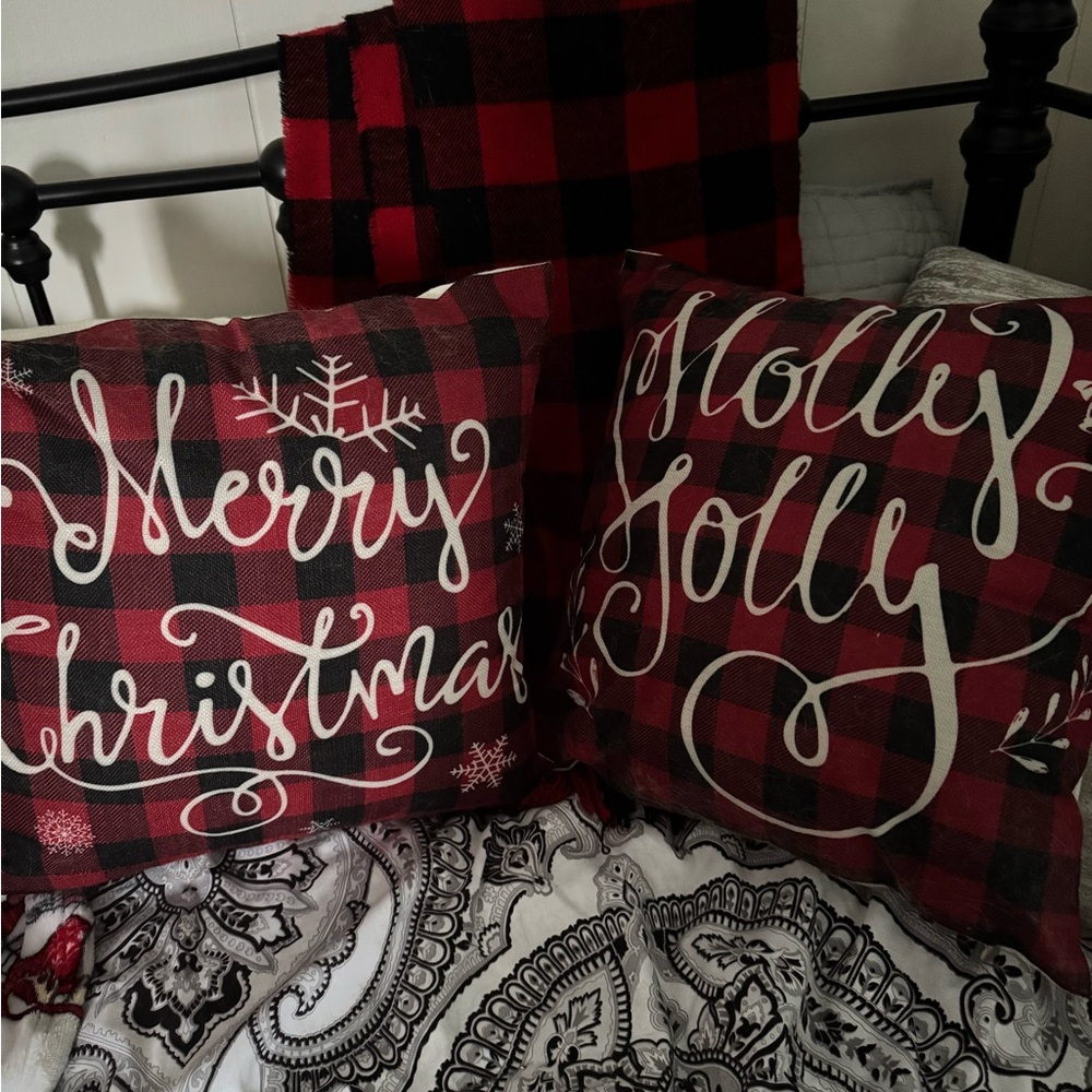 Plaid Merry Christmas and Holly Jolly Pillow Covers